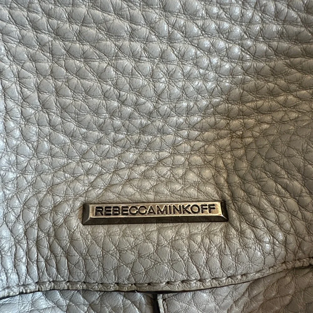 Rebecca Minkoff Light Grey Pebbled Leather‎ Whipstitch Chain Hobo Crossbody Bag